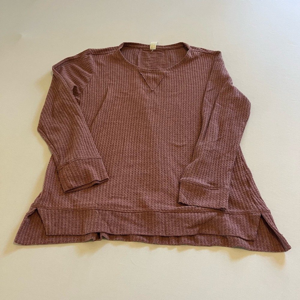 Green Tea Dusty Rose Pink thermal  crew neck casual top L